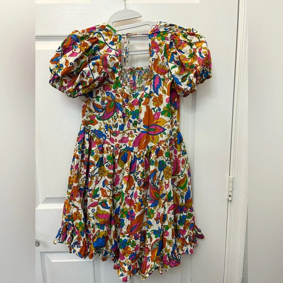 ! HOUSE OF HARLOW  Puff Sleeve Smocked Tiered Ruffle Paisley-Floral small - Picture 2 of 6